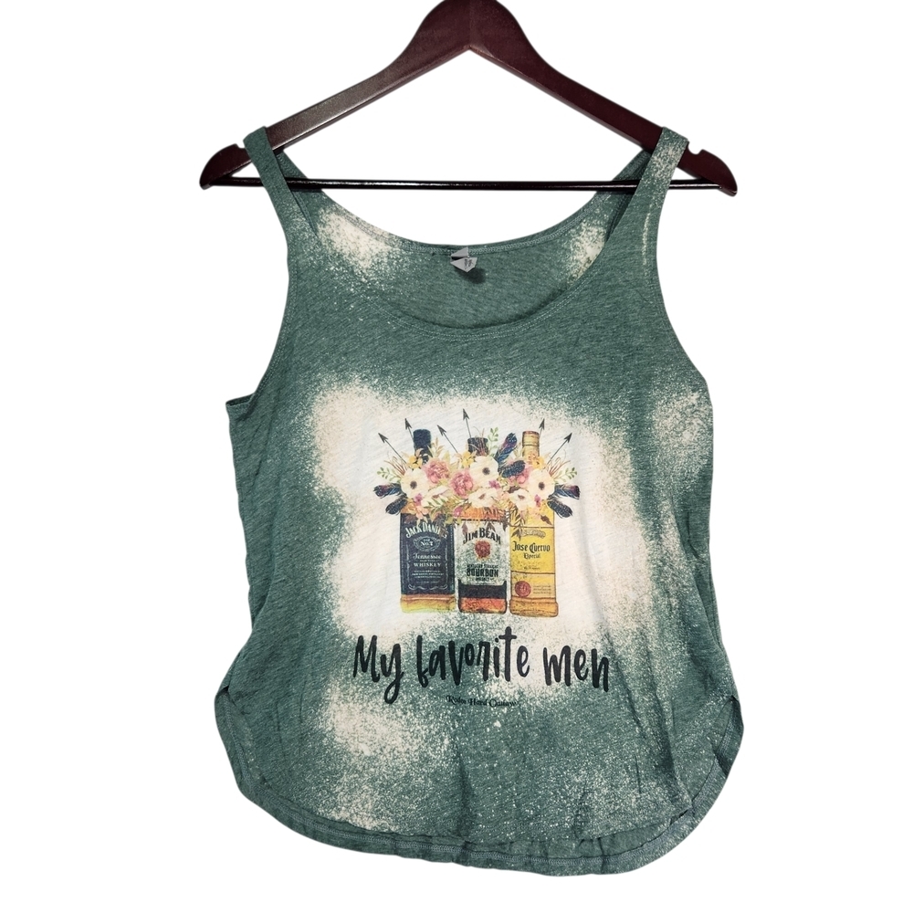 Jack Daniels Jim Beam Jose Cuervo Tank Top Women "My Favorite Men" Medium Green - Picture 2 of 14